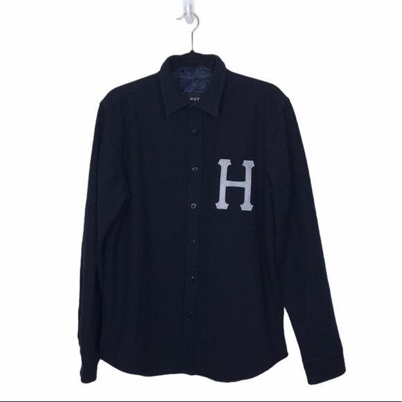 HUF Size Medium Melton Wool Blend Navy Button Up shirt - Picture 2 of 13